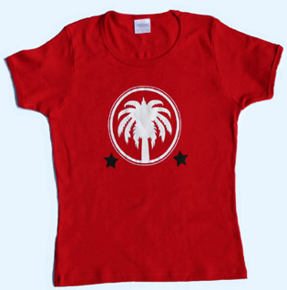 Playera Gal&aacute;pago para mujer. Roja. Palmera