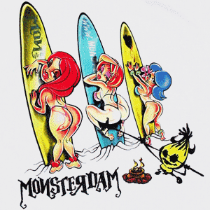 Playera Monsterdam para mujer. Blanca. Modelo Surf Girls